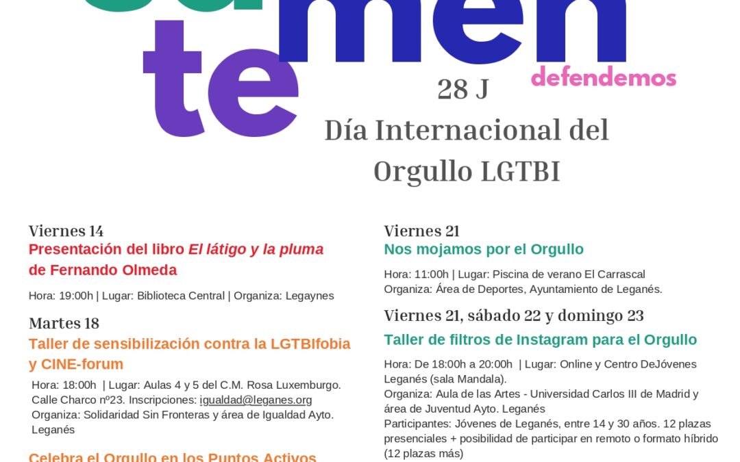 Leganés prepara una veintena de actividades para celebrar ‘Orgullosamente’ la diversidad el 28J