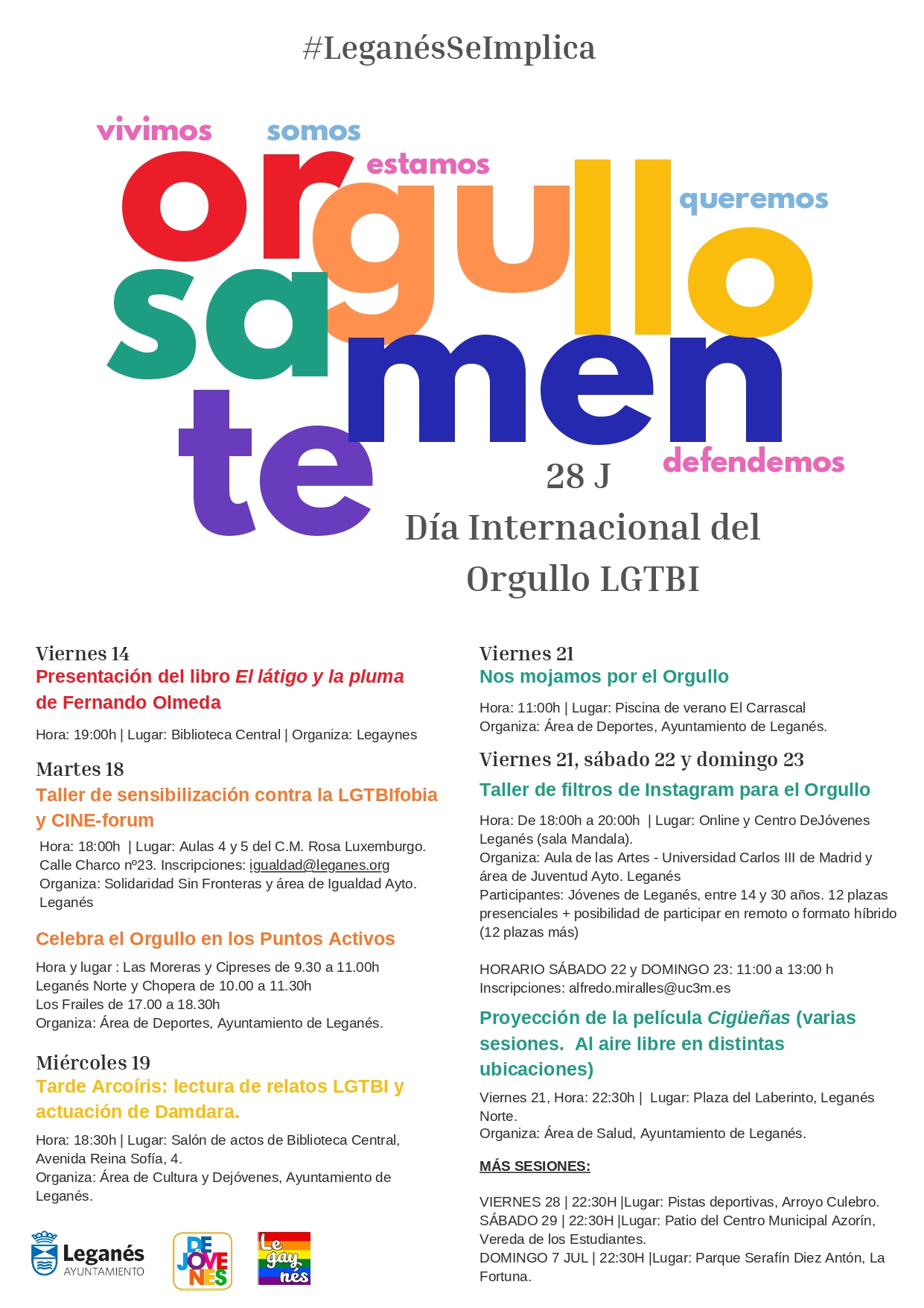 Leganés prepara una veintena de actividades para celebrar ‘Orgullosamente’ la diversidad el 28J