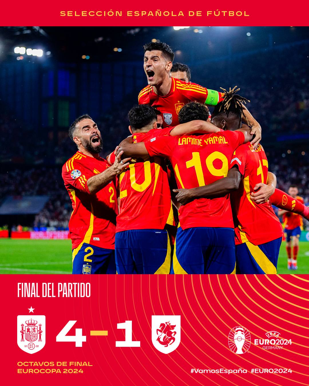 España avanza a Cuartos de Final tras vencer a Georgia con un 4-1