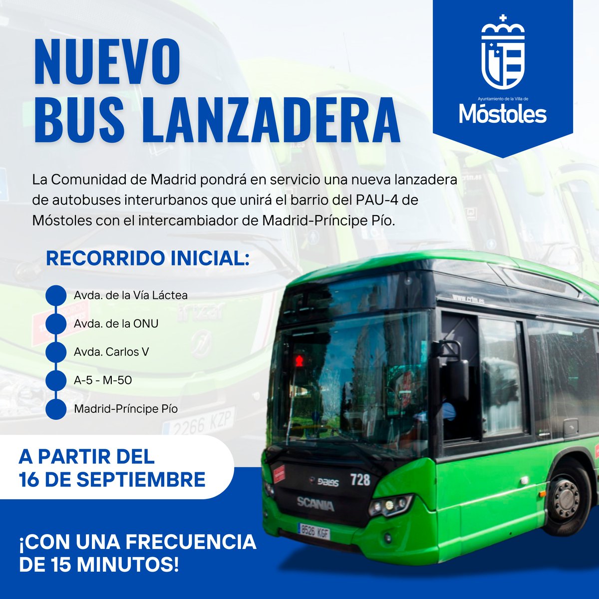 Nueva linea de autobuses conectará PAU-4 de Móstoles con Príncipe Pío