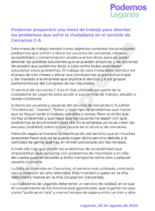 Podemos Leganés propone mesa de trabajo para solucionar problemas del servicio de Cercanías C-5