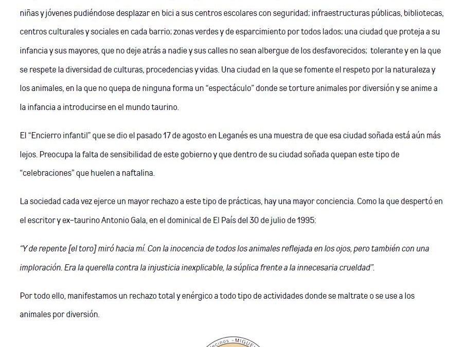 Los vecinos de Leganés condenan el encierro infantil y piden un modelo de ciudad más humana