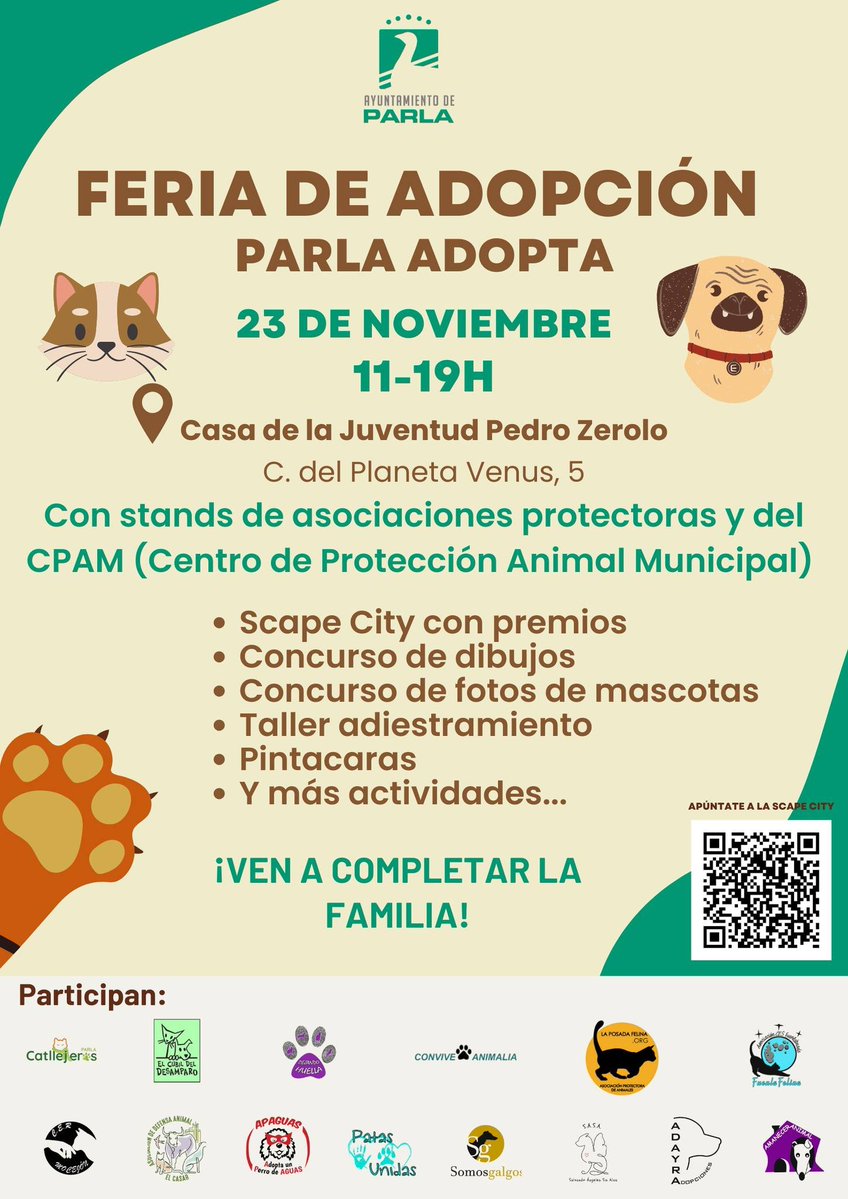 Parla organiza la feria 'Parla Adopta' para fomentar la adopción responsable de mascotas.