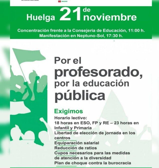 Los profesores de la educación pública en Madrid convocan huelga y gran manifestación