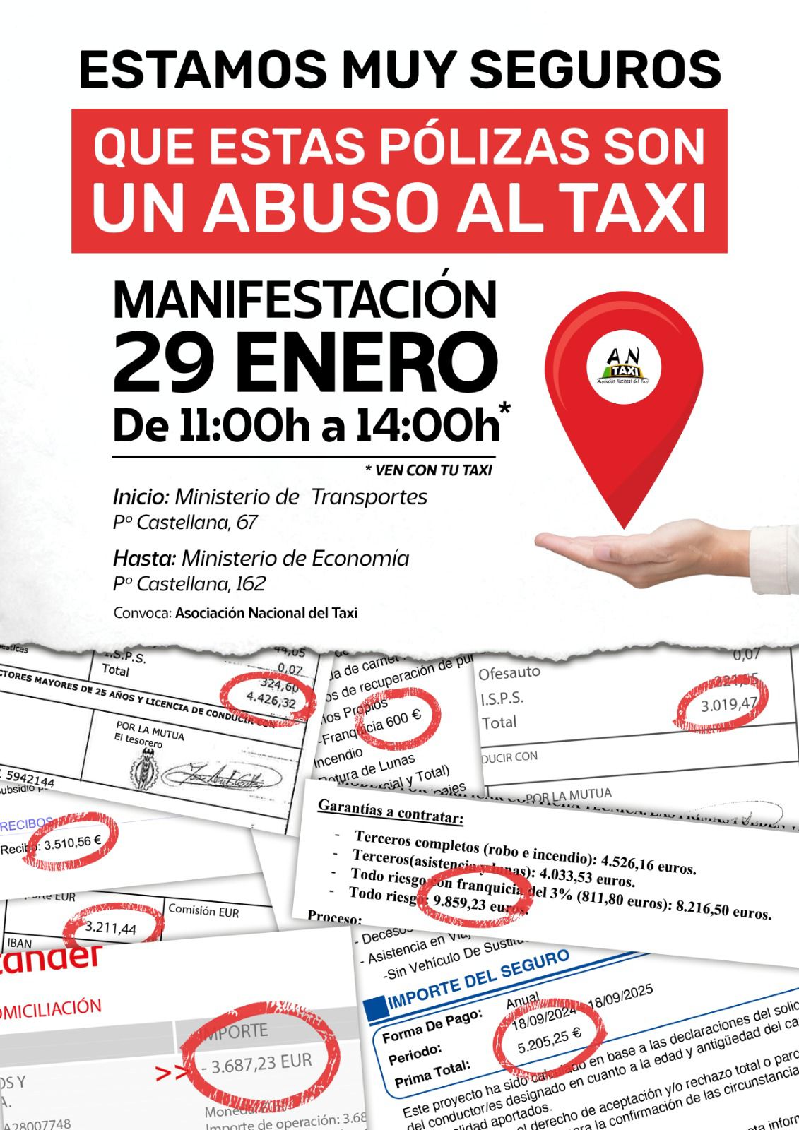 Manifestación de taxistas en Madrid por seguros justos