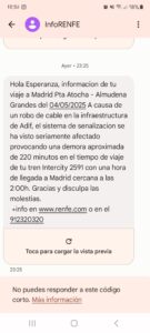 Mensaje de texto RENFE