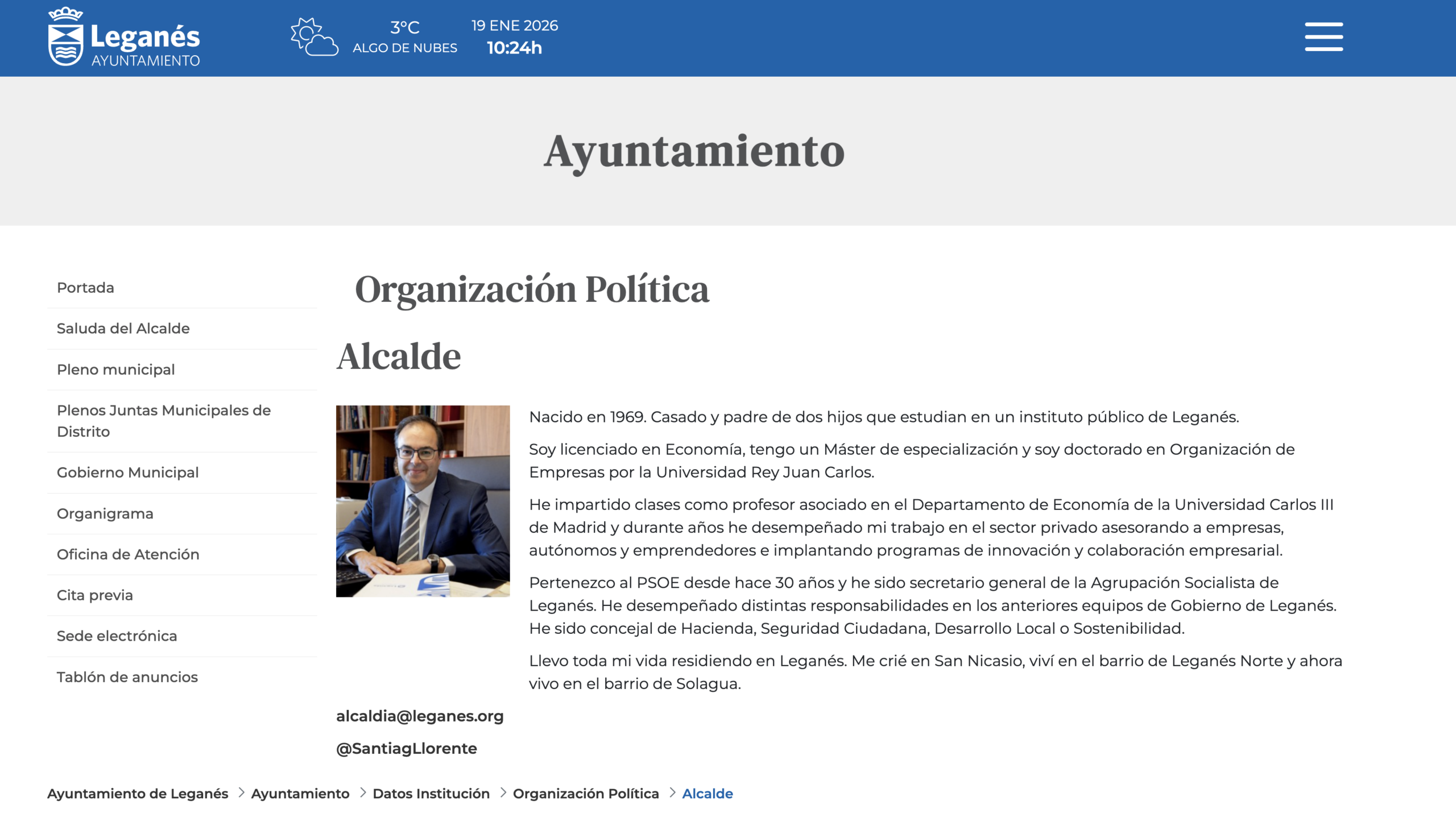La web municipal de Leganés mantiene desactualizado el nombre del alcalde en los buscadores