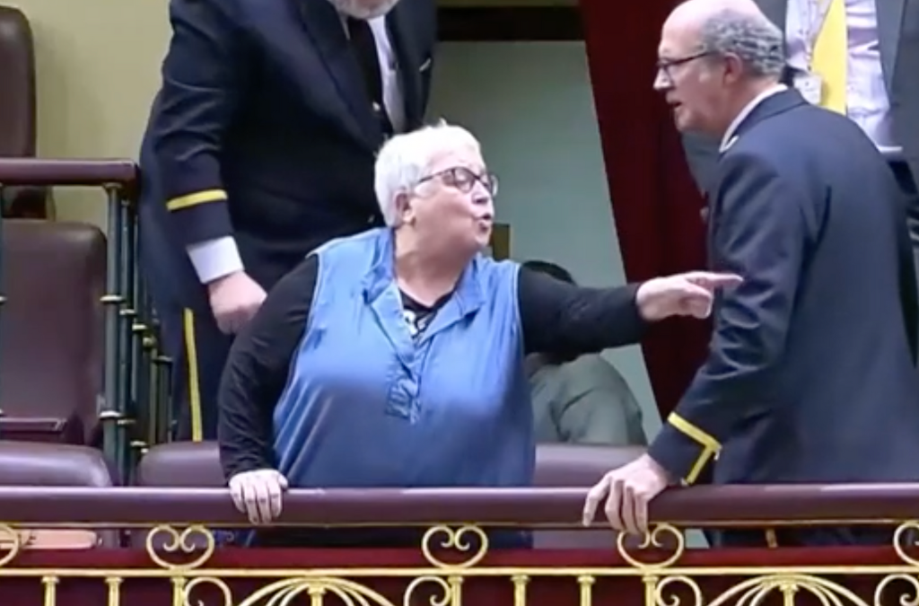 Feli Velázquez Serrano, de la PAH Leganés y colaboradora en LGN Medios, expulsada del Congreso tras increpar a la bancada del PP