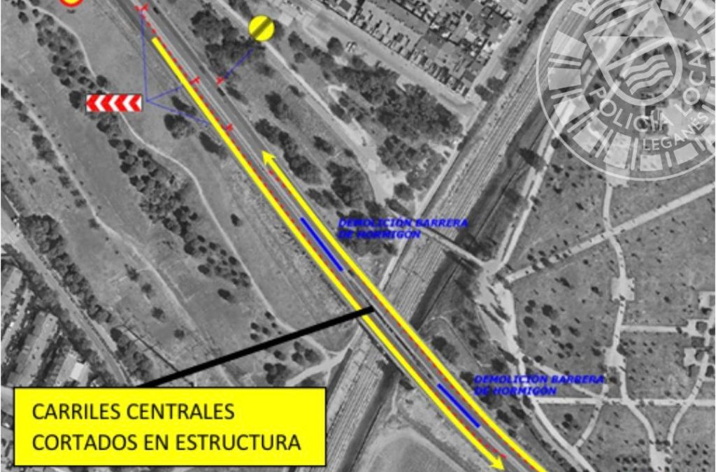 Obras en la M-406 en Leganés reducen el tráfico a un solo carril por sentido durante meses