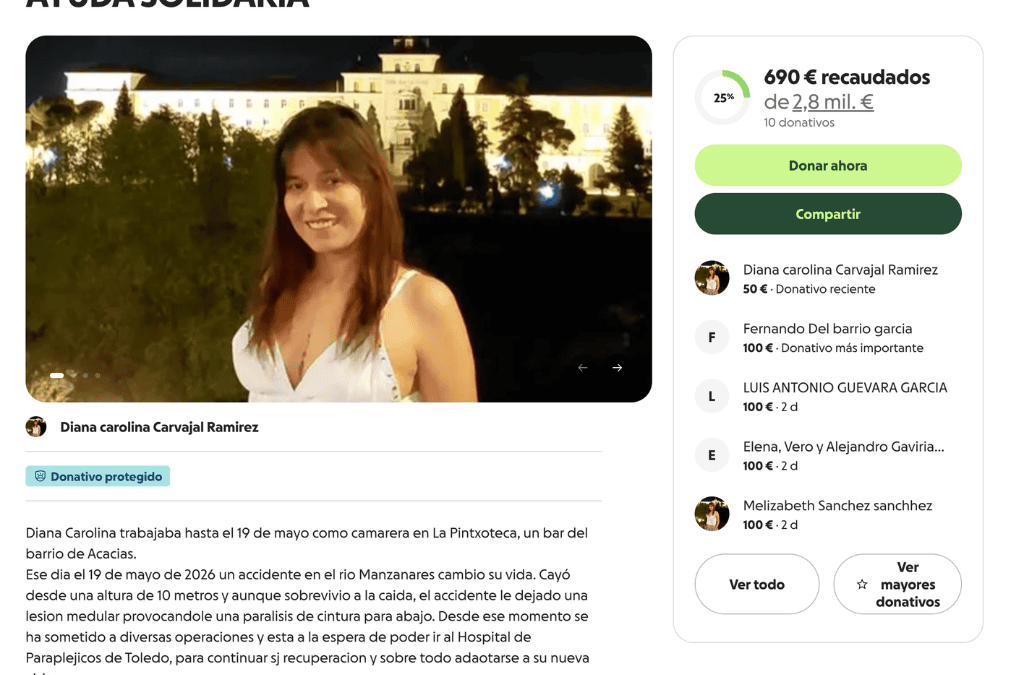 Vecinos de Leganés piden ayuda para Diana Carolina, que sufrió una parálisis tras una caída de diez metros