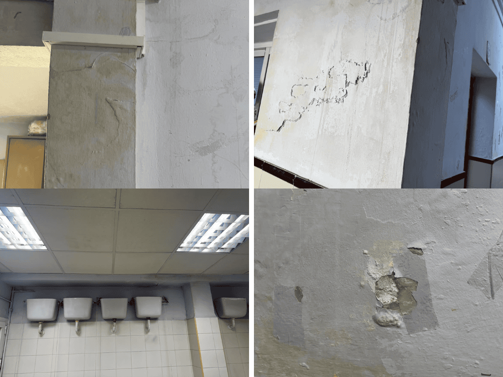 Humedades en los baños del colegio Calderón de la Barca.