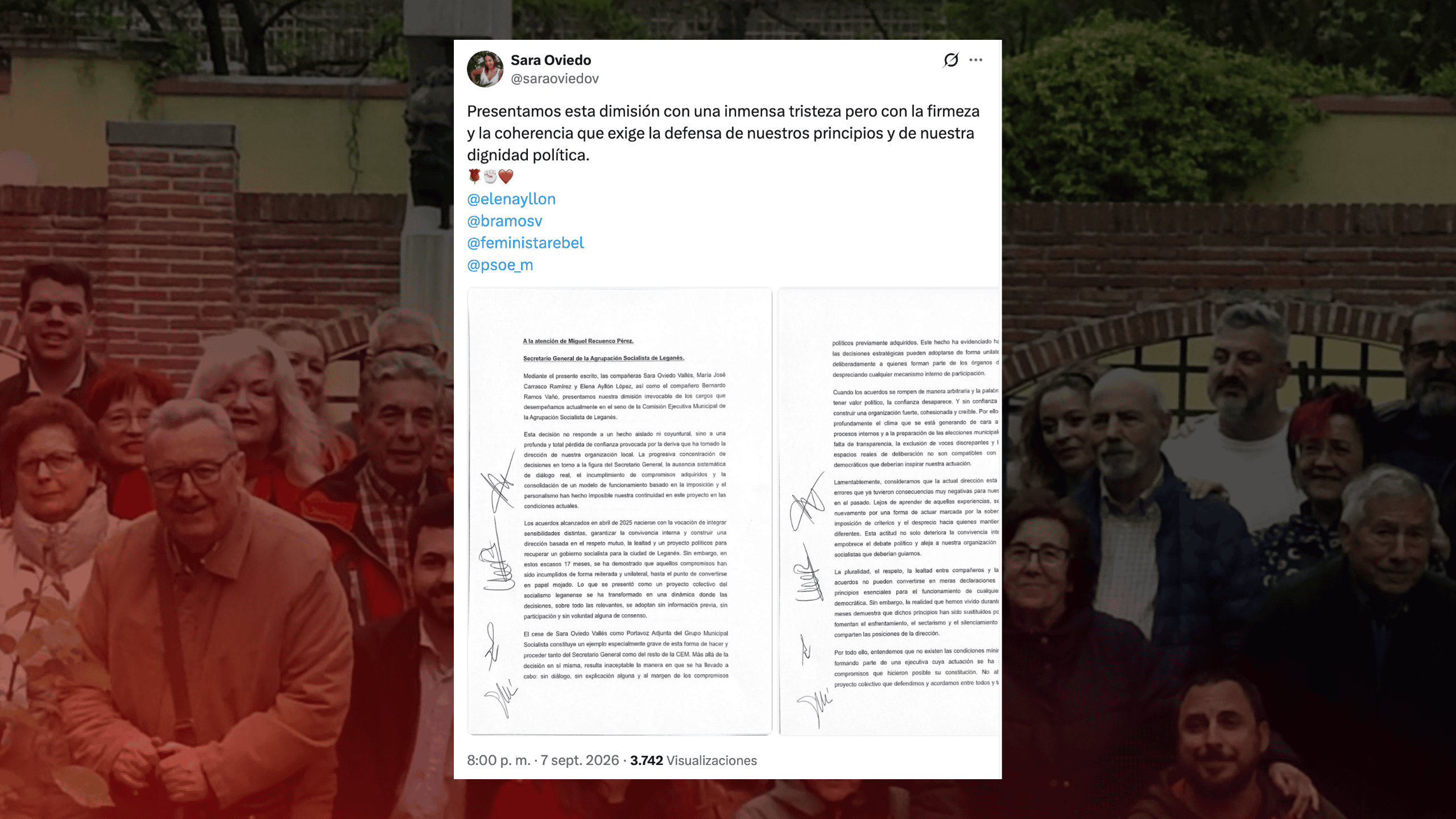 Cuatro miembros de la Ejecutiva del PSOE de Leganés dimiten y denuncian una pérdida de confianza en la dirección Cuatro miembros de la Ejecutiva del PSOE de Leganés dimiten y denuncian una pérdida de confianza en la dirección